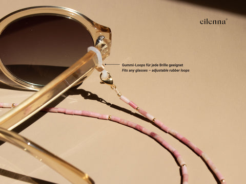 Glasses chain made of rhodochrosite, freshwater pearl & gold