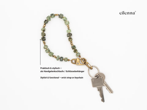 Schlüsselkette kurz aus Naturstein aus Prehnit, Universal Kette mit Karabinern, Echter Steinschmuck, Handmade von eilenna