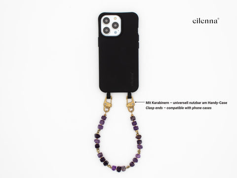 Schlüsselkette kurz aus Naturstein aus Amethyst, Universal Kette mit Karabinern, Echter Steinschmuck, Handmade von eilenna