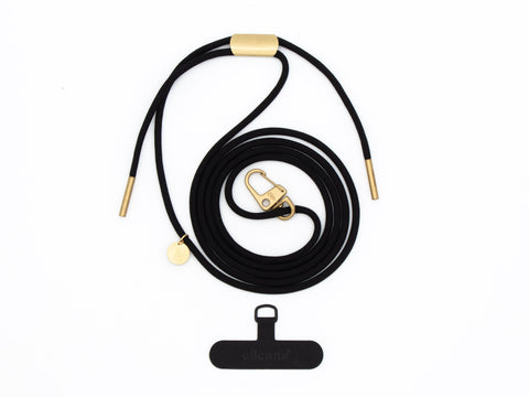 Handykette universal mit Karabiner und Adapter, Kordel in BLACK BEAUTY mit Gold, Rose, Silber oder Schwarz, handmade von eilenna