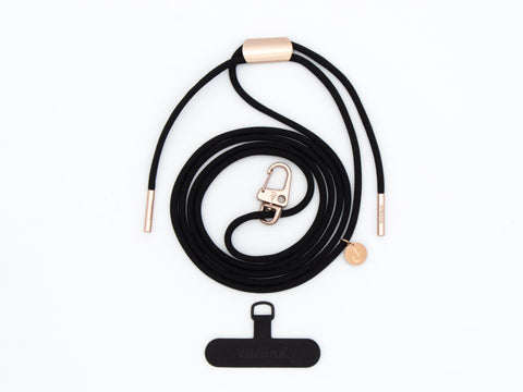 Handykette universal mit Karabiner und Adapter, Kordel in BLACK BEAUTY mit Gold, Rose, Silber oder Schwarz, handmade von eilenna