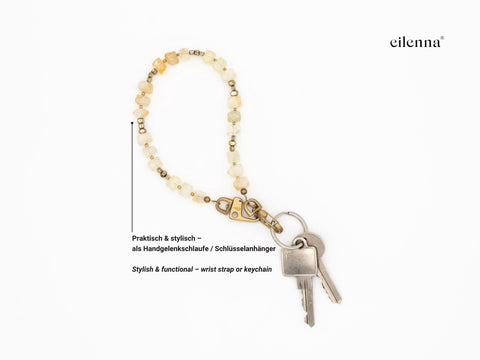 Schlüsselkette kurz aus Naturstein aus Citrin, Universal Kette mit Karabinern, Echter Steinschmuck, Handmade von eilenna