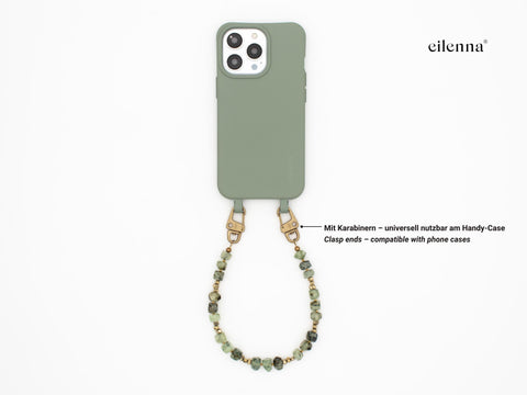 Schlüsselkette kurz aus Naturstein aus Prehnit, Universal Kette mit Karabinern, Echter Steinschmuck, Handmade von eilenna