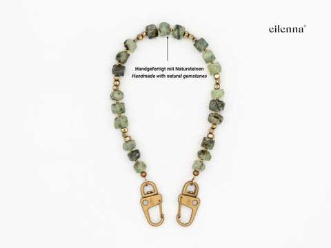 Schlüsselkette kurz aus Naturstein aus Prehnit, Universal Kette mit Karabinern, Echter Steinschmuck, Handmade von eilenna