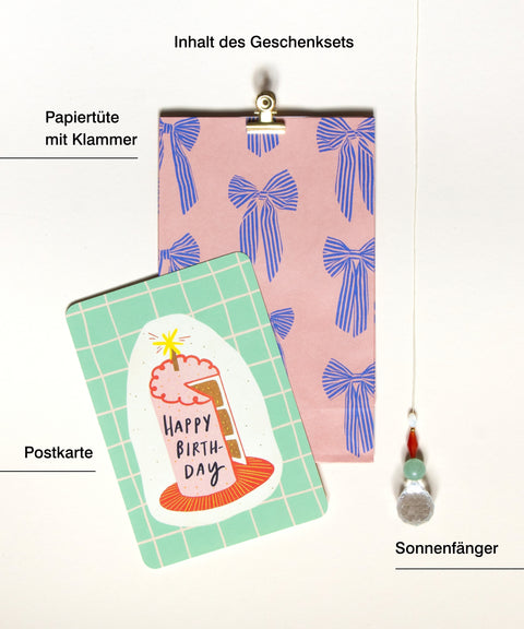 Grußkarte mit handgemachtem Sonnenfänger & Geschenktüte