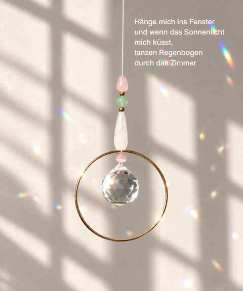 Geschenkset mit handgemachten Sonnenfänger, Grußkarte zur Hochzeit & Geschenktüte