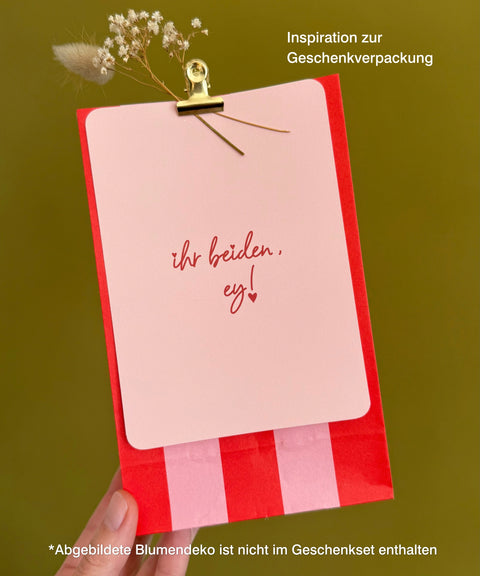 Geschenkset mit handgemachten Sonnenfänger, Grußkarte zur Hochzeit & Geschenktüte