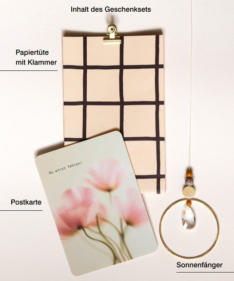 Grußkarte mit handgemachtem Sonnenfänger & Geschenktüte