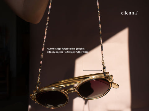 Brillenkette aus schwarzem Rhodonit & Gold