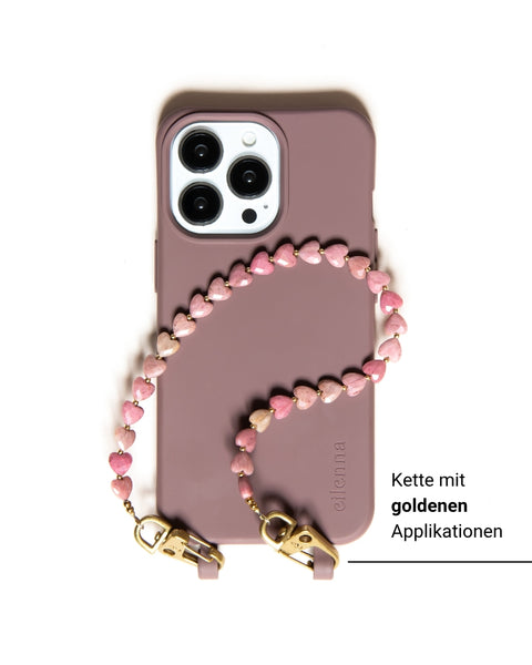 Handyhülle Berry & Handykette mit Rhodochrosit Herzperlen - Symbolisiert Selbstliebe