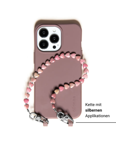 Handyhülle Berry & Handykette mit Rhodochrosit Herzperlen - Symbolisiert Selbstliebe