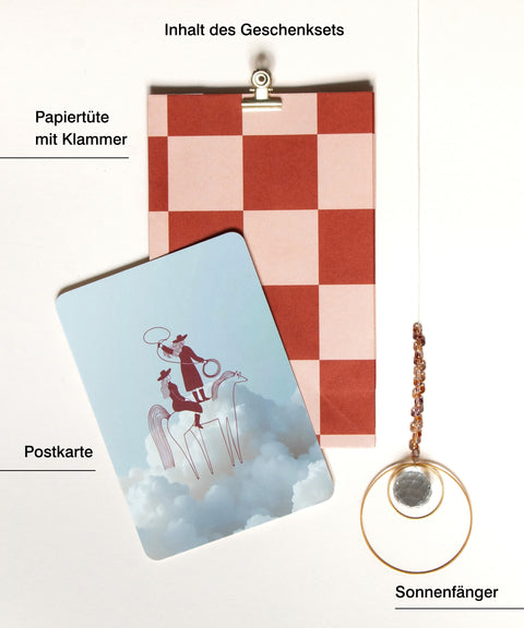 Grußkarte mit handgemachtem Sonnenfänger & Geschenktüte