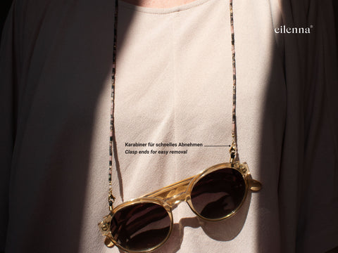 Brillenkette aus schwarzem Rhodonit & Gold