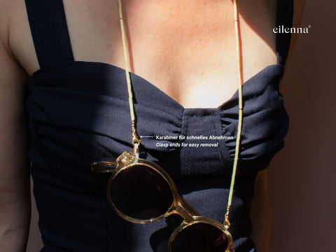 Brillenkette aus Zitronen Jade, Süßwasserperle & Gold