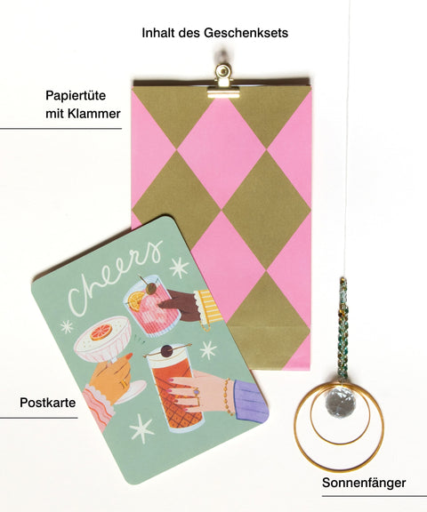 Grußkarte mit handgemachtem Sonnenfänger & Geschenktüte