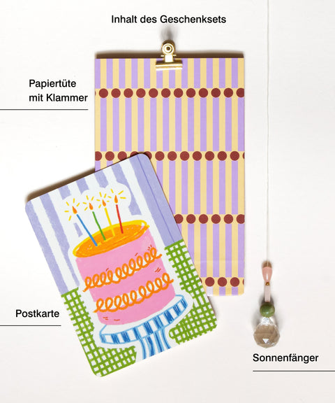 Grußkarte mit handgemachtem Sonnenfänger & Geschenktüte