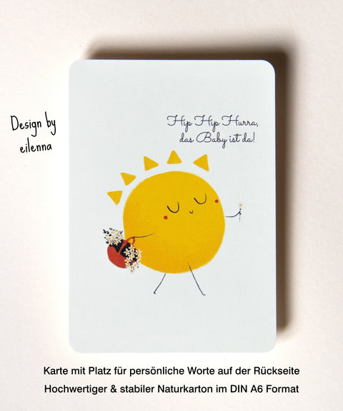 Grußkarte „Hip Hip Hurra“ mit handgemachtem Sonnenfänger & Geschenktüte