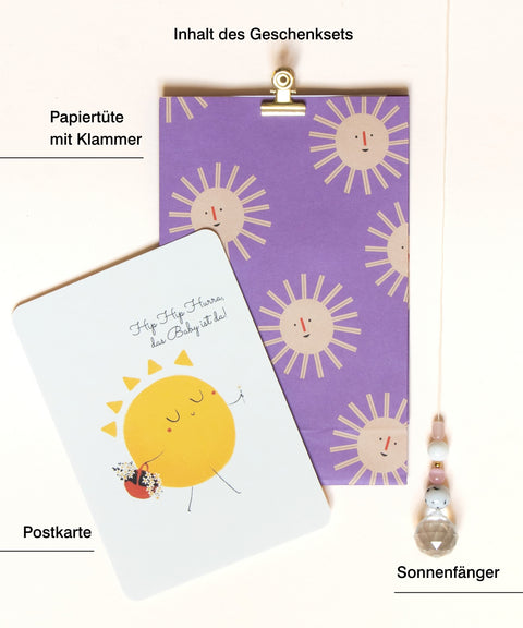Grußkarte mit handgemachtem Sonnenfänger & Geschenktüte