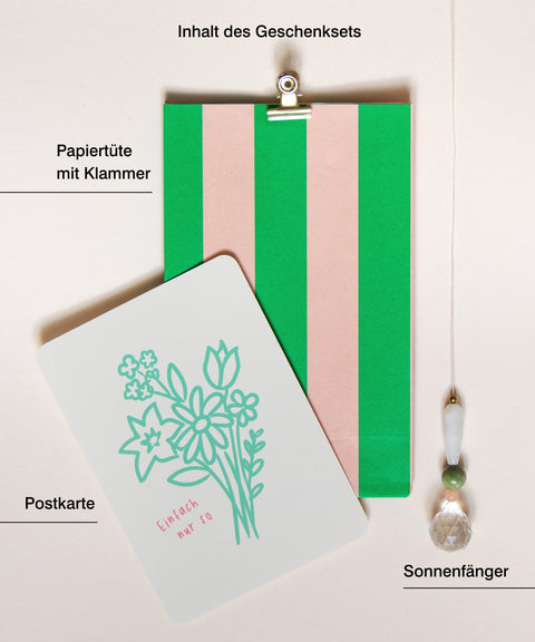Grußkarte mit handgemachtem Sonnenfänger & Geschenktüte