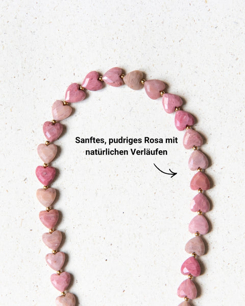Kurze Handykette mit Rhodochrosit Herzperlen – Für Liebe & Verbundenheit