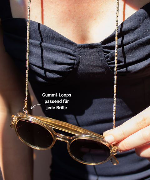 Brillenkette aus Dalmatiner Jaspis & Gold