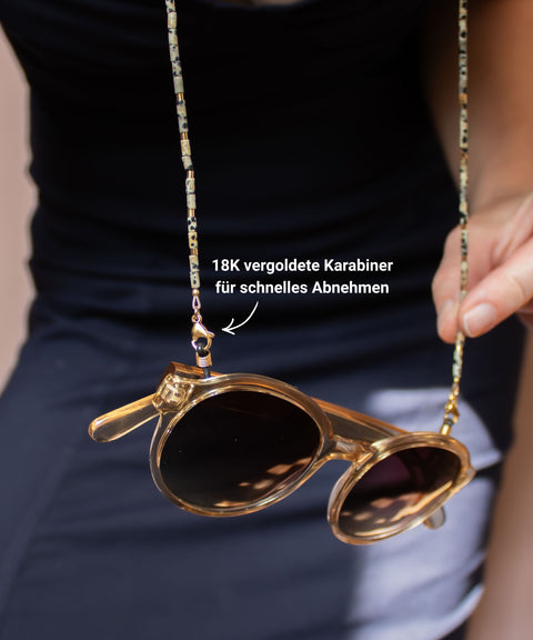 Brillenkette aus Dalmatiner Jaspis & Gold