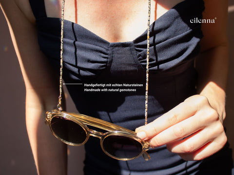 Brillenkette aus Dalmatiner Jaspis & Gold