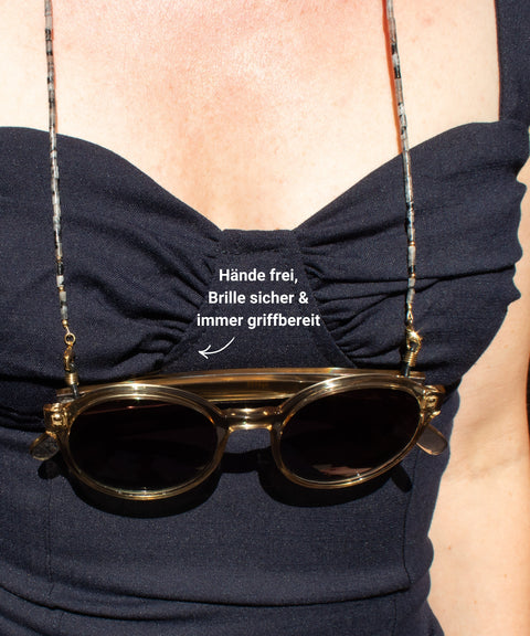 Glasses chain made of grey labradorite, freshwater pearl &amp; gold