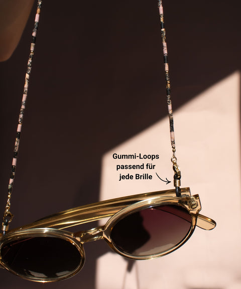 Brillenkette aus schwarzem Rhodonit & Gold