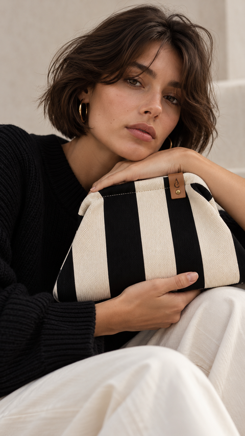MIO Clutch Schwarz-Weiß gestreift