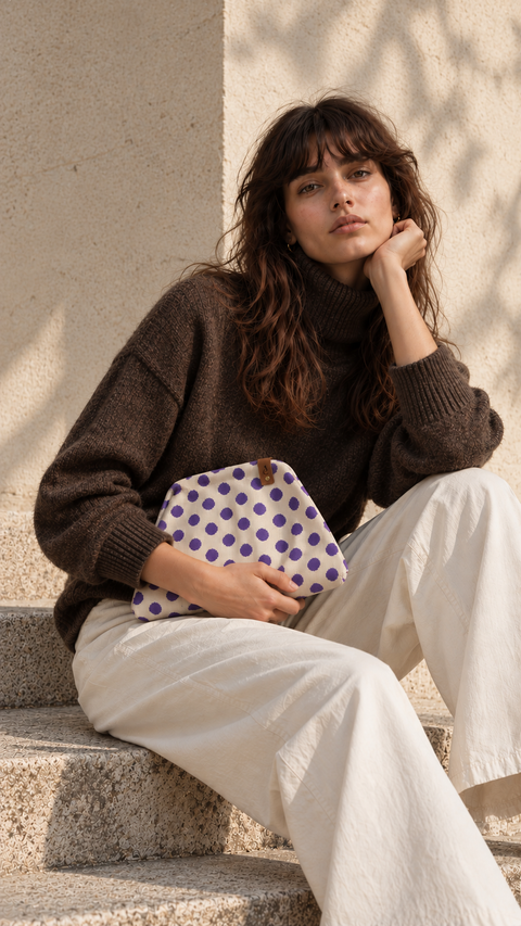 MIO Clutch Weiß-Lila Punkte