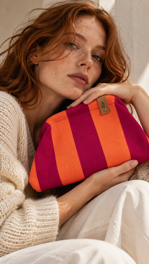 MIO Clutch Orange-Himbeere gestreift