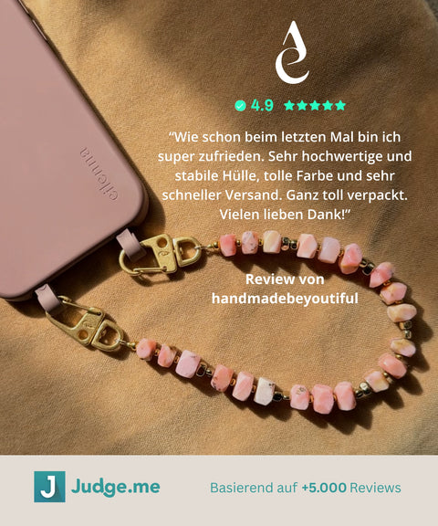 Short phone chain with rhodonite – For self-love & harmony
