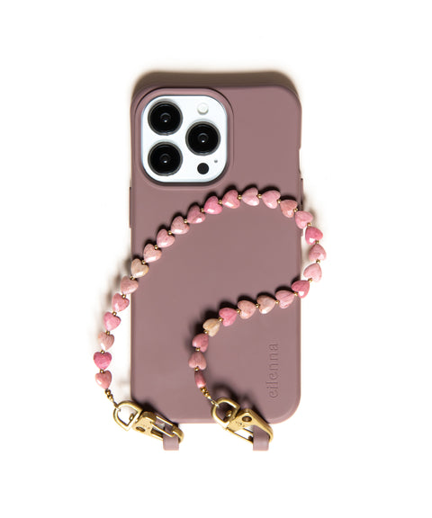 Handyhülle Berry & Handykette mit Rhodochrosit Herzperlen - Symbolisiert Selbstliebe