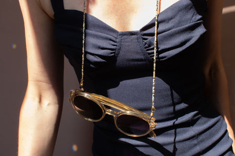 Brillenkette aus Dalmatiner Jaspis & Gold