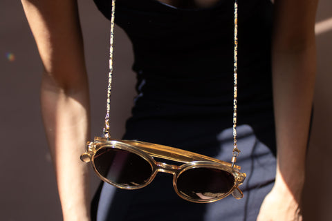 Brillenkette aus Dalmatiner Jaspis & Gold