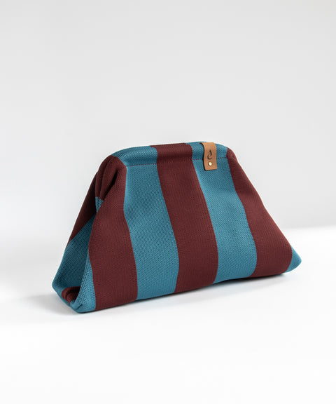 MIO Clutch Blau-Bordeaux gestreift