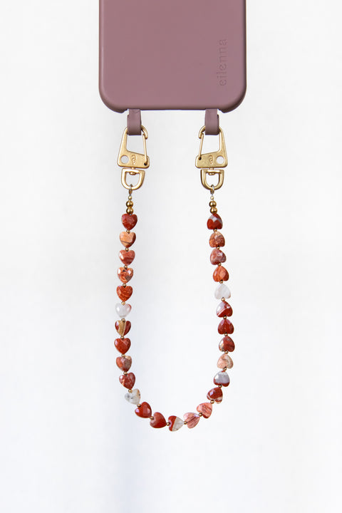 Kurze Handykette mit Brekzienjaspis Herzperlen – Für Dankbarkeit