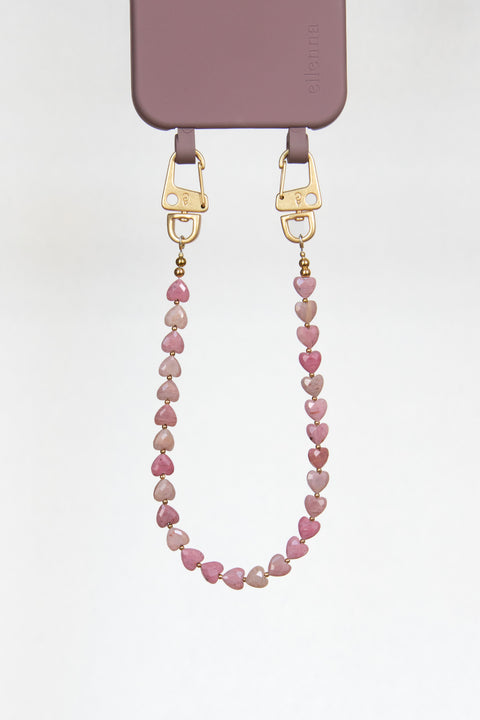Kurze Handykette mit Rhodochrosit Herzperlen – Für Liebe & Verbundenheit