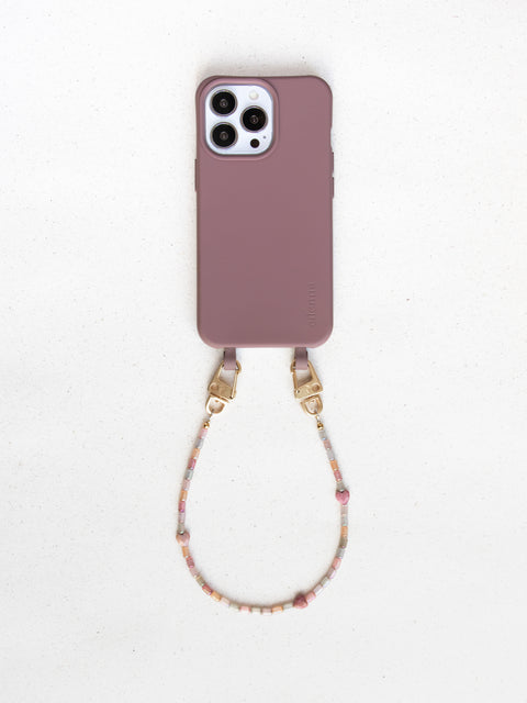 Kurze Handykette Rosé Romance mit Rhodochrosit Herzperlen