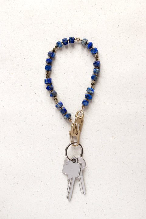 Schlüsselkette kurz mit Lapislazuli Natursteinen