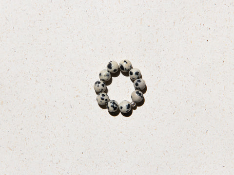 Ring with Dalmatian Jasper &amp; 925 silver pearl, Elara ring
