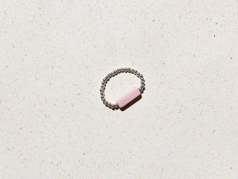 Ring with pink natural stone &amp; 925 silver beads, Mira Ring