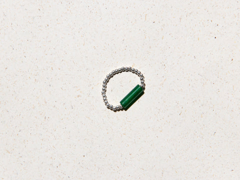 Ring with green agate &amp; 925 silver beads, elastic pearl ring, gift for women, Taya Ring