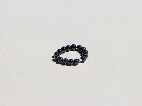 Ring mit blauen Sandstein Naturstein Perlen & 925 Silberperle, Noa Ring