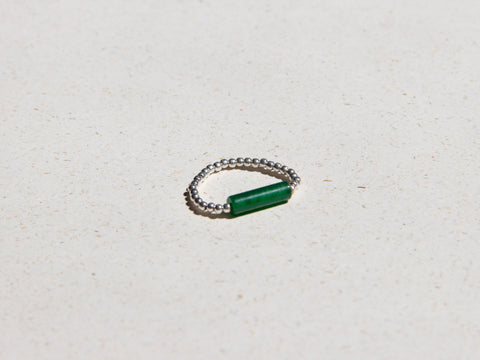 Ring with green agate &amp; 925 silver beads, elastic pearl ring, gift for women, Taya Ring