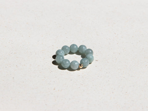 Ring made of Burmese jade &amp; 18-carat gold-plated pearl, Maelis Ring