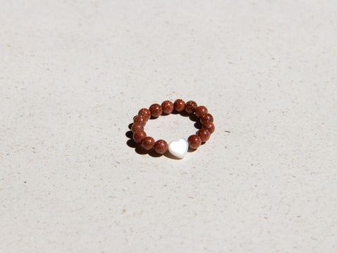 Ring with red sandstone &amp; heart shell pearl, Vela Ring
