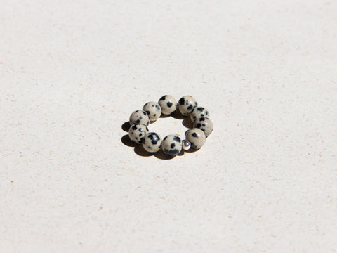 Ring with Dalmatian Jasper &amp; 925 silver pearl, Elara ring