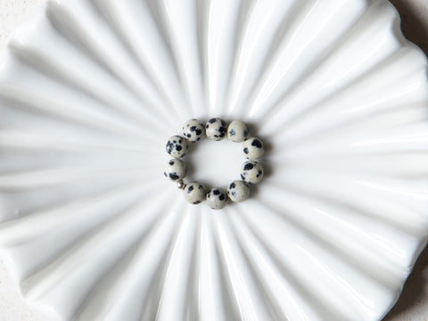 Ring with Dalmatian Jasper &amp; 925 silver pearl, Elara ring